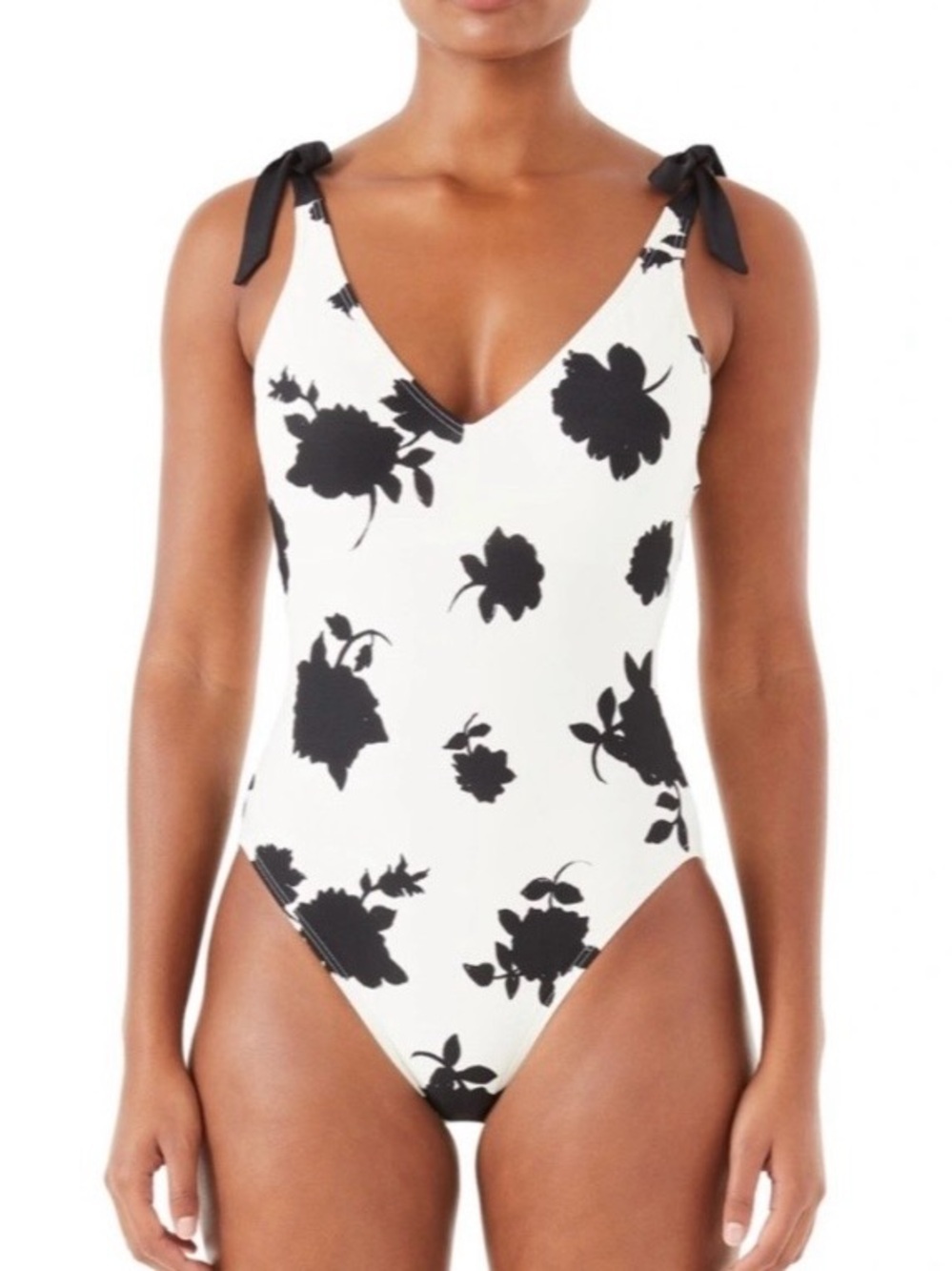 Kate Spade Black & Cream Floral Tie-Shoulder One-Piece Swimsuit